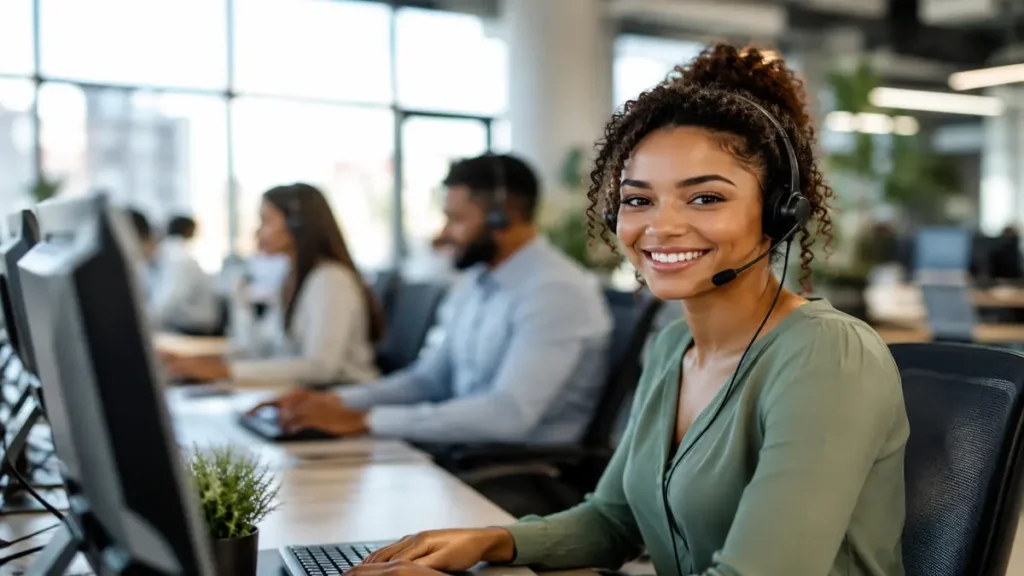 Young South African call centre learner working in a modern office during the OUTsurance OSS Hastings Learnership programme in Centurion South Africa